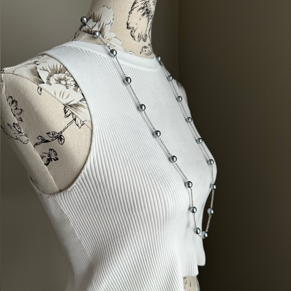 Long Silver Studded Necklace - Picture 3 of 11